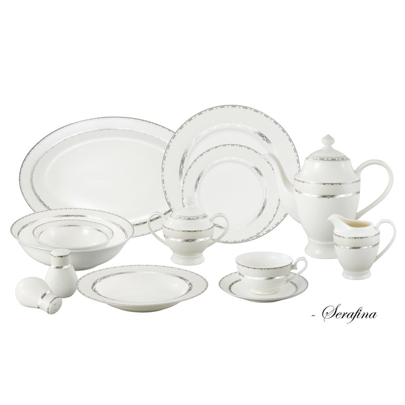 Lorren Home Trends Bone China 57 Piece Dinnerware Set, Service for 8 & Reviews Wayfair